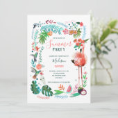 Invitation Fête estivale flamant rose (Debout devant)