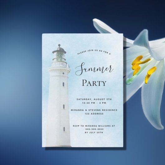 Invitation Fête estivale phare plage côtière bleu