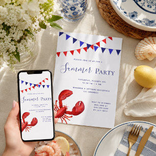 Invitation Fête estivale plage de homard rouge extérieur