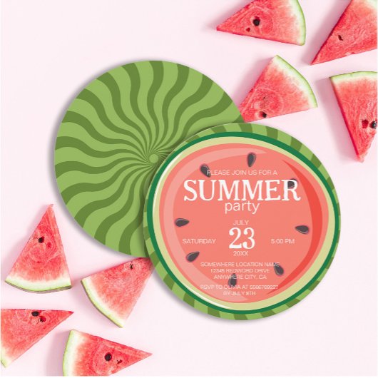 Invitation Fête estivale Red Green Watermelon Slices