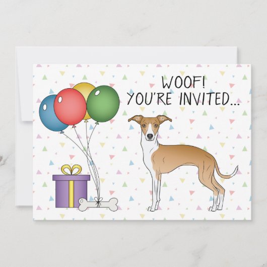 Invitation Fête Et Blanc Italien Greyhound Mignonne Chien Ann (Devant)