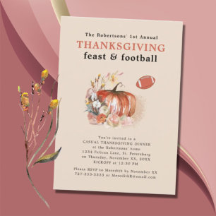 Invitation Fête et Football Thanksgiving Diner Light Peach