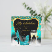Invitation Fête exceptionnelle 50 ans chaussures à talons sci (Debout devant)