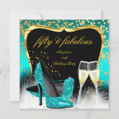 Invitation Fête exceptionnelle 50 ans chaussures à talons sci (Devant)