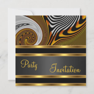 Invitation fête exotique abstrait or noir