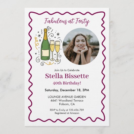 Invitation Fête « Fabuleuse à quarante ans » pour un 40e anni (Devant)