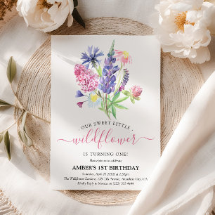 Invitation Fête fantaisiste aquarelle Wildflower 1er annivers