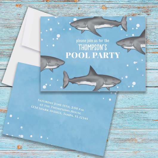 Invitation Fête Fantaisiste au Piscine Océan Nage Requins