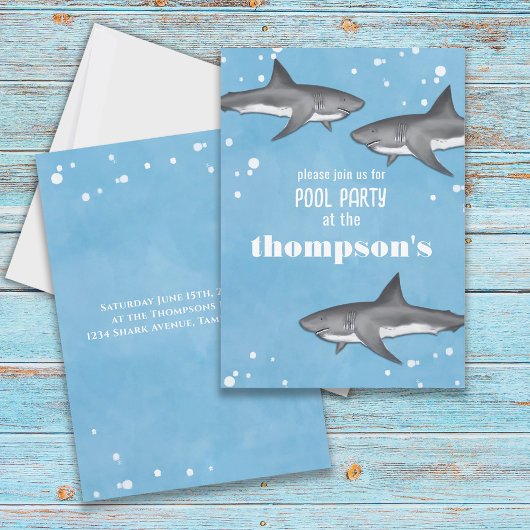 Invitation Fête fantaisiste de piscine océanique avec requins