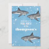 Invitation Fête fantaisiste de piscine océanique avec requins (Devant)