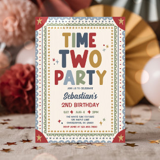 Invitation Fête Fantaisiste Deux Ans Garçon Deuxième Annivers