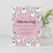 Invitation Fête fantôme d'Halloween rose  (Debout devant)