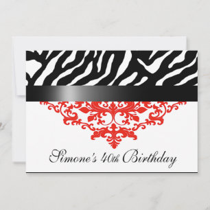 Invitation Fête Favoloso Zebra Damask 40e anniversaire
