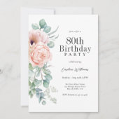 Invitation Fête féminine rose et beige 80e anniversaire (Devant)