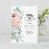 Invitation Fête féminine rose et beige florale 60e anniversai (Debout devant)