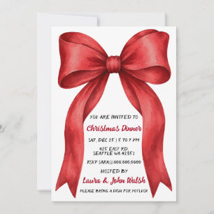 Invitation Fête festive de Noël au ruban rouge