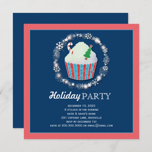 Invitation Fête Festive de Noël Cupcake (Devant / Derrière)