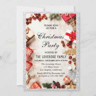 Invitation Fête festive de Noël paillettes argentées