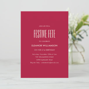Invitation Fête festive rouge cramoisi Anniversaire 21 ans mi