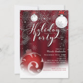 Invitation Fête Fête de Noël Rouge Argent Ornements (Devant)
