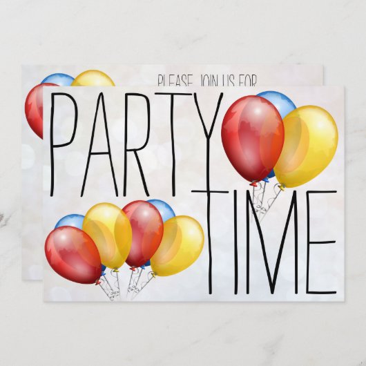 Invitation Fête Fête Fête de l'heure des ballons (Devant / Derrière)