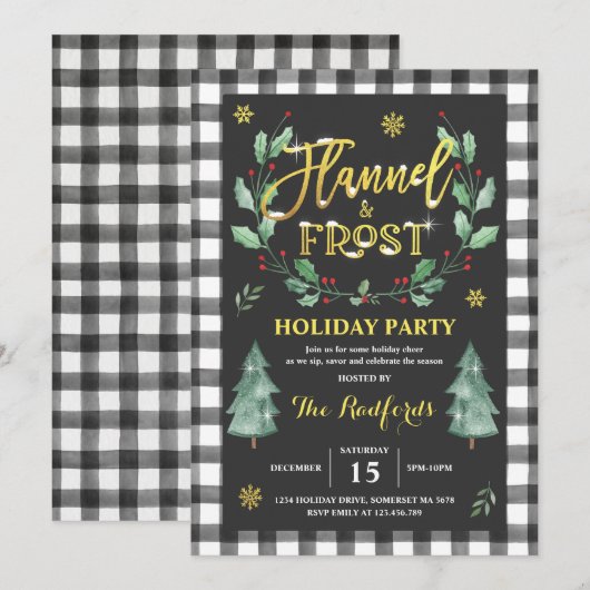 Invitation Fête Fête Flanelle Et Frost (Devant / Derrière)