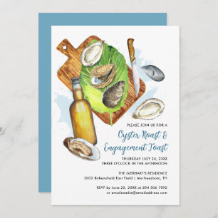 Invitation Fête Fiançailles toast aux huîtres aquarelles
