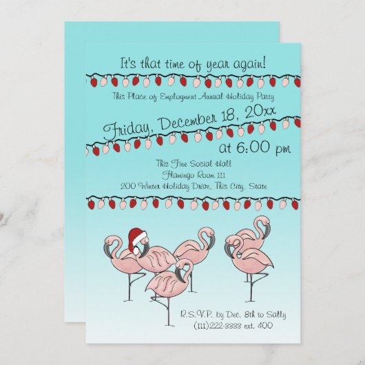 Invitation Fête Flamant rose (Devant / Derrière)
