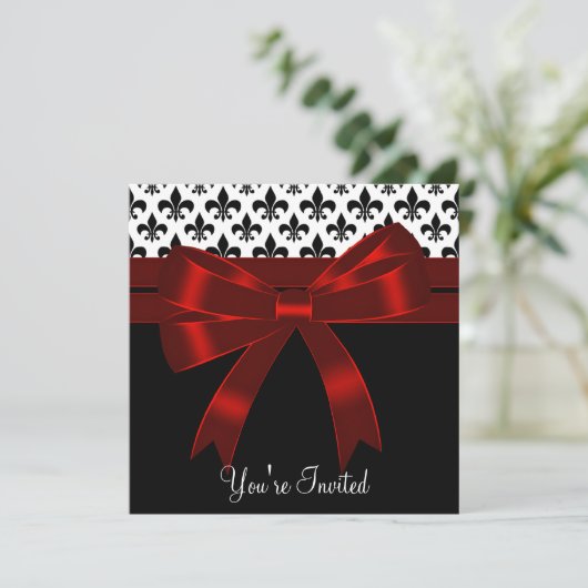 Invitation Fête Fleur de Lis noire (Debout devant)