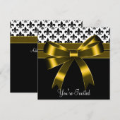 Invitation Fête Fleur de Lis Or et Noir (Devant / Derrière)