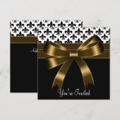 Invitation Fête Fleur de Lis Or et Noir (Devant / Derrière)
