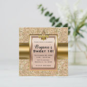 Invitation Fête Fleur de lis Pailletée Rose et Or (Debout devant)