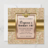 Invitation Fête Fleur de lis Pailletée Rose et Or (Devant)