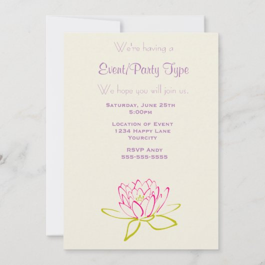 Invitation Fête Fleur de Lotus / Nénuphar (Dos)