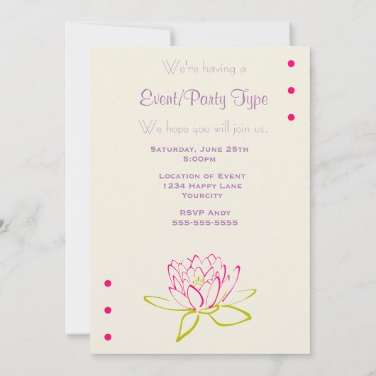 Invitation Fête Fleur de Lotus / Nymphéa (Dos)