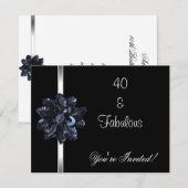 Invitation Fête Fleur de Paillettes Noire Fabuleus (Devant / Derrière)