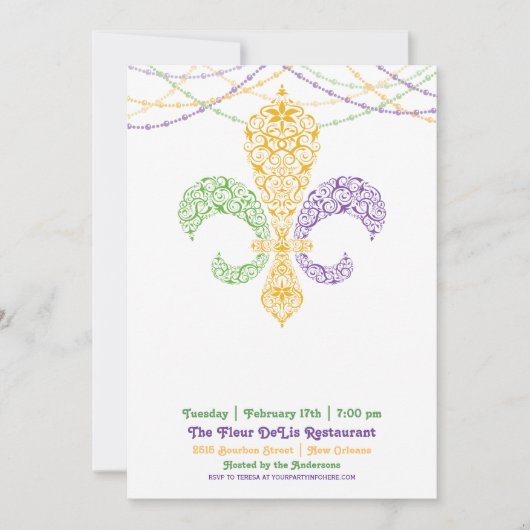 Invitation Fête Fleur DeLis Mardi Gras 2 (Devant)