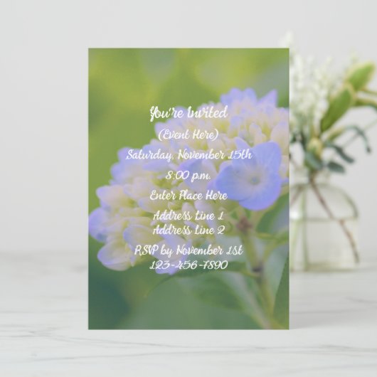 Invitation Fête Fleur d'Hydrange Bleue  (Debout devant)