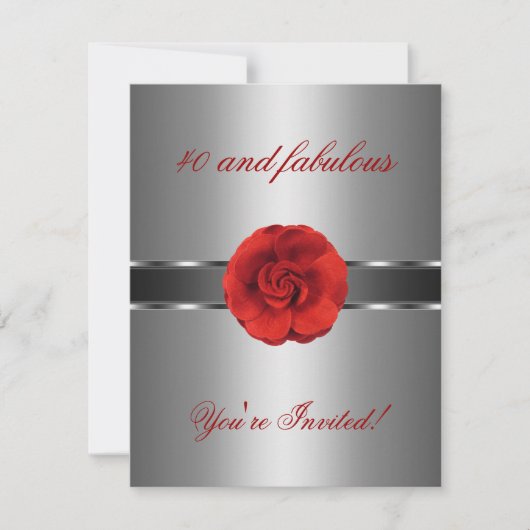Invitation Fête Fleur Rouge Argent Incroyable 40 a (Devant)