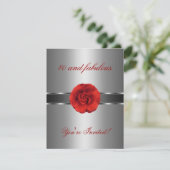Invitation Fête Fleur Rouge Argent Incroyable 40 a (Debout devant)