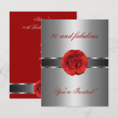 Invitation Fête Fleur Rouge Argent Incroyable 40 a (Devant / Derrière)