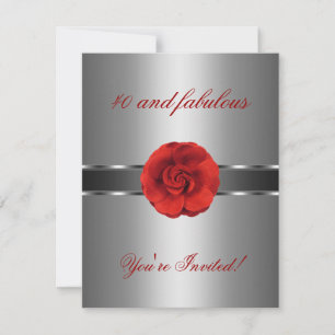 Invitation Fête Fleur Rouge Argent Incroyable 40 a