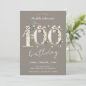 Invitation Fête fleur sauvage Elégante Florale 100e anniversa (Debout devant)