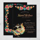 Invitation Fête Fleurs Señorita Mexicaine Sweet 16 (Devant / Derrière)