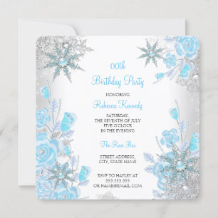 Invitation Fête Flocons de Neige Hiver Merveilleux Rose Bleu
