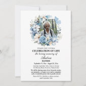 Invitation Fête Florale Bleue De La Vie 1 Photo Funérailles (Devant)