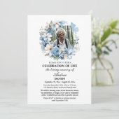 Invitation Fête Florale Bleue De La Vie 1 Photo Funérailles (Debout devant)