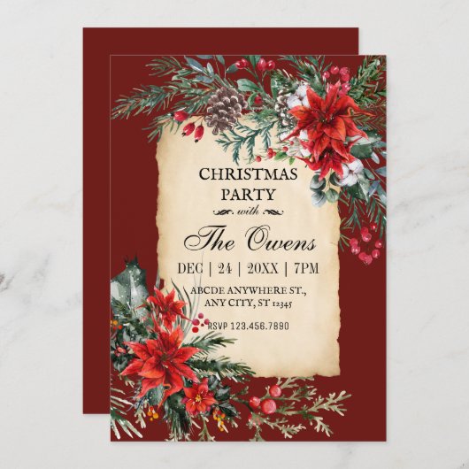 Invitation Fête florale classique de noël (Devant / Derrière)