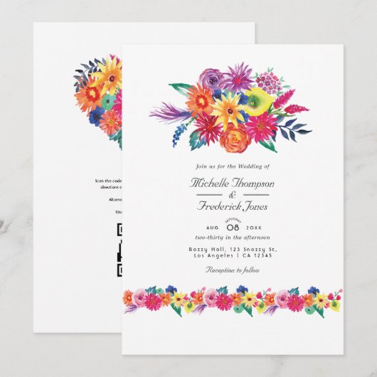 Invitation Fête florale Code QR RSVP Mariage (Devant / Derrière)