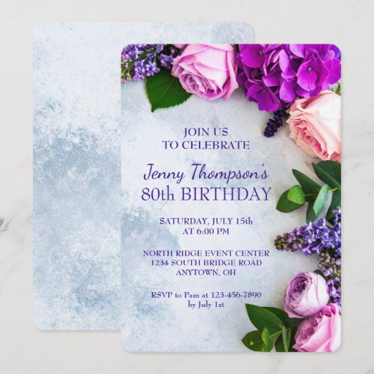Invitation Fête florale Custom 80e fête d'anniversaire (Devant / Derrière)